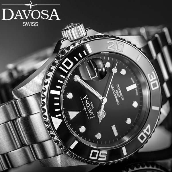 DAVOSA ダボサ 腕時計 メンズ 自動巻き ダイバーズウォッチ テルノス Ternos 20気圧防水 セラミックベゼル スイス製 ブランド  オートマチック ブラック DAV2824 9827026 | CAMERON