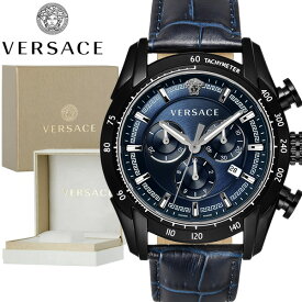 VERSACE ヴェルサーチ ベルサーチ メンズ 腕時計 V-レイ クロノグラフ 革ベルト 男性用 スイス製 ベルサーチェ VERSACE V-RAY ネイビー VEDB00418