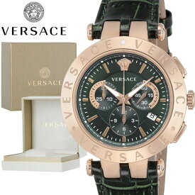 VERSACE ヴェルサーチ ベルサーチ メンズ 腕時計 クロノグラフ 革ベルト 男性用 スイス製 ベルサーチェ グリーン VERQ00420