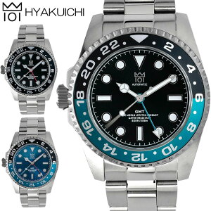 HYAKUICHI ヒャクイチ 101 GMT ダイバーズウォッチ 左リューズモデル レフトハンド 腕時計 メンズ 機械式 自動巻き 腕防水 20気圧防水 ブラック カレンダー HAYKU1-014