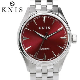 KNIS ニス 日本製 自動巻き 腕時計 メンズ サファイアガラス ステンレスベルト 10気圧防水 機械式 人気 ブランド ギフト KN001 ワインレッド 赤 還暦