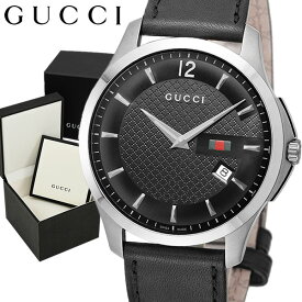 グッチ 時計 メンズ 腕時計 GUCCI Gタイムレス 42mm ブラック シルバー 革ベルト レザー スイス製 ブランド 人気 ウォッチ ギフト YA126304