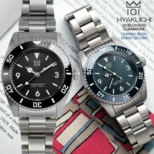 HYAKUICHI ヒャクイチ 腕時計 メンズ スイープセコンド ダイバーズ 38mm 20気圧防水 ノンデイト セラミックベゼル ブラック ディープアクア ブルー 小ぶり