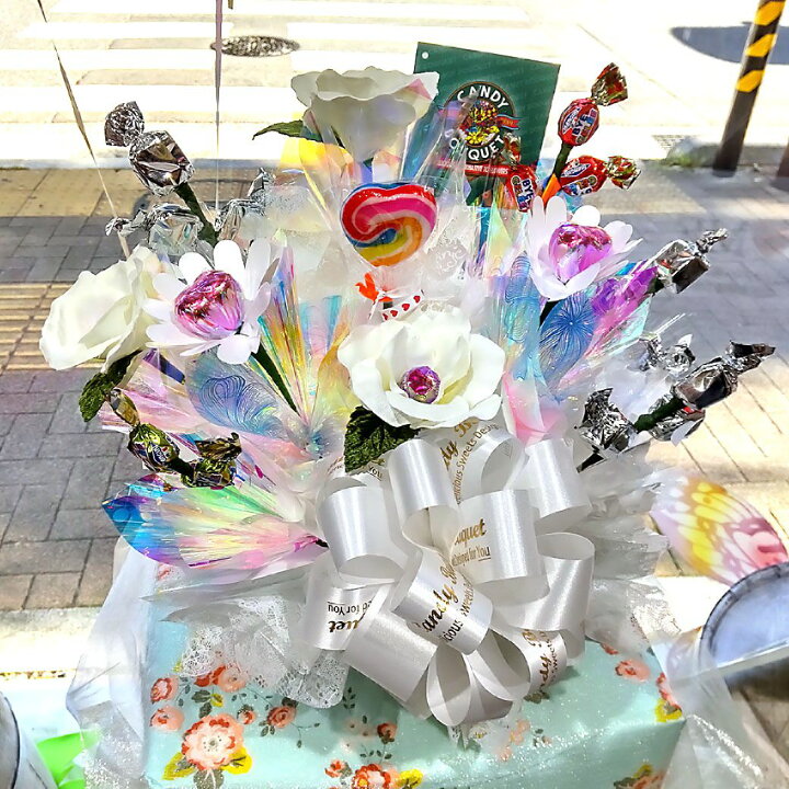 楽天市場 ピュアホワイト キャンディーブーケ キャンディブーケ あす楽 正規販売店 お菓子 ブーケ 花束 チョコレート チョコ キャンディー キャンディ ゼリー 誕生日 お祝い プレゼント 発表会 記念日 結婚 開店祝 出産祝 楽屋見舞い サプライズ ばら バラ ギフト
