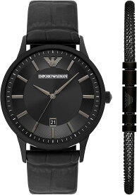 エンポリオアルマーニ 腕時計 メンズ ブラック シンプル クオーツ レザー カレンダー ブレスレット付き EMPORIO ARMANI AR80057 並行輸入品