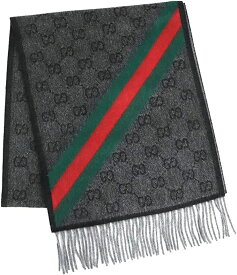 グッチ メンズ ストール マフラー レッド グリーン ブラック GUCCI 100% Wool GG Pattern Scarf Unisex Gray 570603 3G200 1466