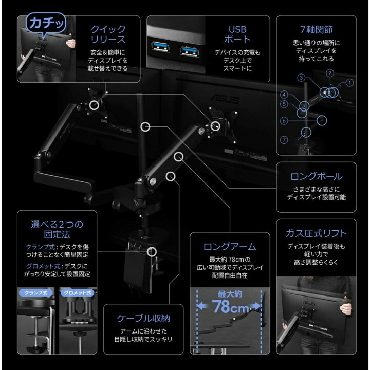 楽天市場】バウヒュッテ専門店 ロングモニターアームGS デュアル 