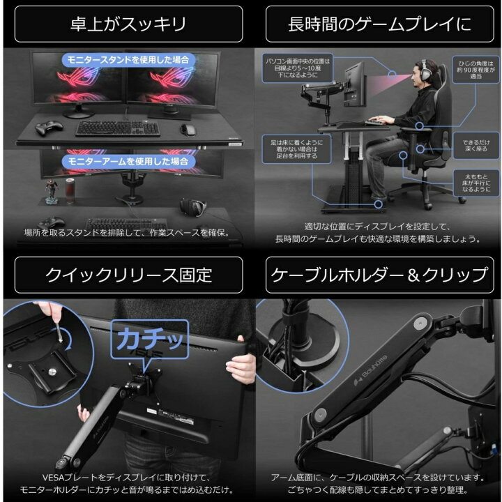 楽天市場】バウヒュッテ専門店 ロングモニターアームGS デュアル 