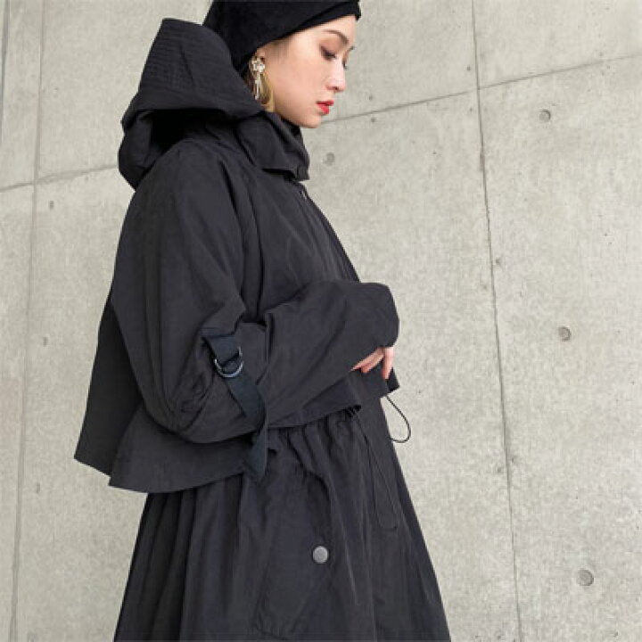 楽天市場 ミリタリー トレンチ ブラックコート ワイルドな気分 包みこむような 安心感 重厚感 ハリのある中厚地 綿 こびないメンズライク 遊び心のある大人ブラック ビンテージ風フード カジュアル レディースファッション アウター コート ロング マキシ 刺繍