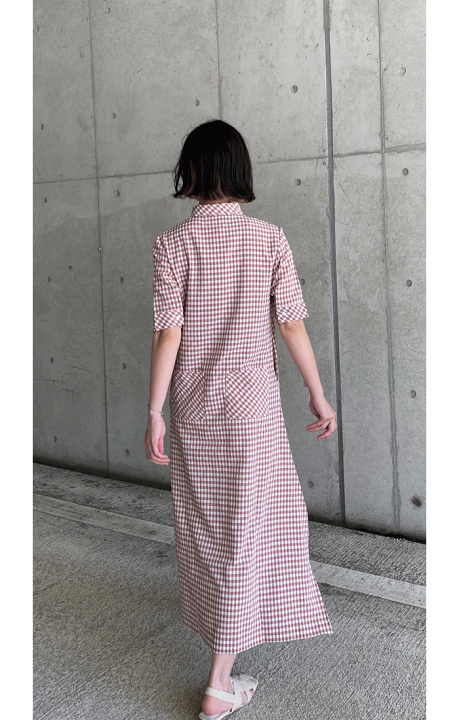 AODRESS アオドレス リネン チェック ロング ワンピース AODRESS アオドレス リネン チェック ロング ワンピース