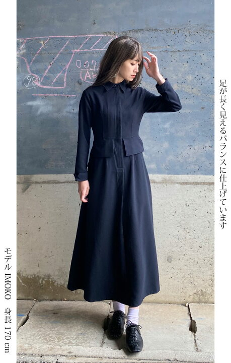 楽天市場】【 フラップ ワンピース 紺色 】着丈130cm M L XL 上品 