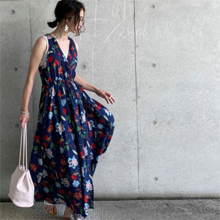 楽天市場 カシュクール ボタニカル ワンピース ふんわり軽 い布たっぷり ジレ 羽織りで春 秋 タウン リゾート映えワンピース カシュクール ノースリーブ フェミニン レディースファッション ワンピース ロング マキシ トールサイズ フラワー 花柄 高身長