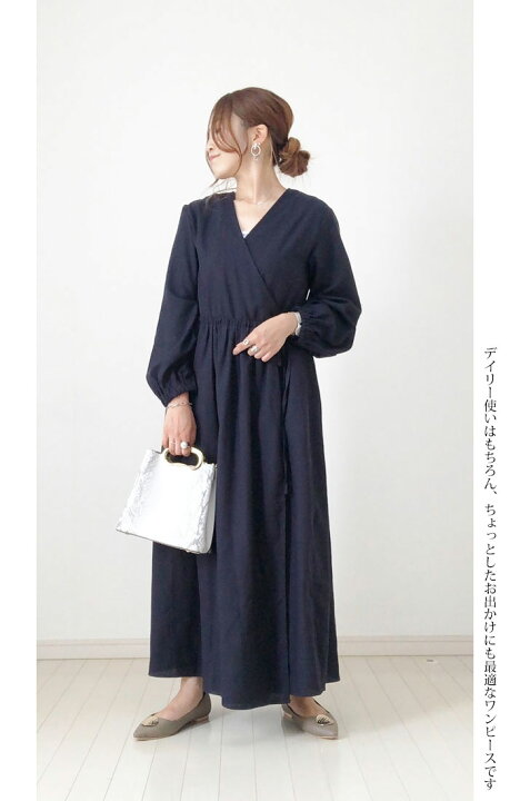 楽天市場】【 ネイビー カシュクール ワンピース 】季節を問わず着回し  