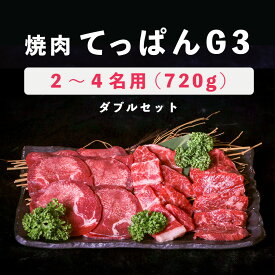 【焼肉 てっぱんG3 ダブルセット】 全720g 2~4名用 焼肉セット 焼肉用 牛肉 焼き肉 盛り合わせ 詰め合わせ 冷凍 焼き肉ギフト 自宅 焼き肉用牛肉 お取り寄せ 美味しい お肉セット バレンタイン 贈答用 高級 焼肉食べ比べセット おうち焼肉 牛タン タン塩 牛カルビ 牛ハラミ