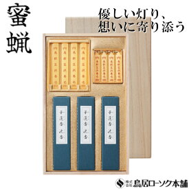 「蜜蝋 新盆供養 進物桐箱」みつろう 大夕映中寸4本 小夕映4本入 線香 沈香 蜜蝋燭 鳥居ローソク本舗 蜜ろうそく 蝋燭 角ローソク キャンドル お香 2種香 経文 文字入り お経 ともしび 灯 仏具 仏壇 神具 ギフト 進物 贈答 贈り物 お盆 お彼岸 法要