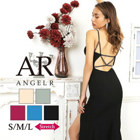 S/M/L 送料無料 Angel R/エンジェルアール ストレッチ無地×ビジューラインバッククロスデザインノースリーブスリットタイトロングドレス AR20221 クラブ キャバ ラウンジ 銀座 背中 スリット 高級 ブランド ノースリーブ 演奏会 ステージ 衣装 シンプル 舞台 angelr 人気