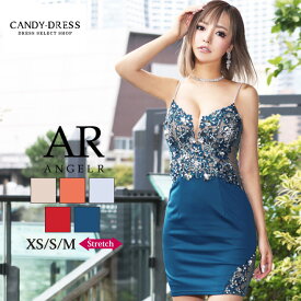 【再入荷】【新色追加】XS/S/M 送料無料 Angel R/エンジェルアール ストレッチ無地×フラワー刺繍レース＆ビジューキャミスリーブタイトミニドレス AR21239 キャバクラ キャバドレス キャバ嬢 クラブ ワンピース 銀座 歌舞伎町 サイドシアー ノースリーブ えんじぇるあーる