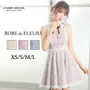 XS/S/M/L 送料無料 ROBE de FLEURS / ローブドフルール 総レース×ハイネックリボンデザインフリルスリーブフレアミニドレス fm1845 ...