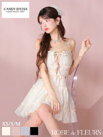 【一部予約(8月上〜中旬頃)】【ROBE de FLEURS / ローブドフルール】楊柳サテン/ シャーリング/ フリル/ バストリボン/ ウエストカット/ キャミ/ フレア/ ミニドレス/ キャバドレス / ワンピース/ ドレス [fm3377] 可愛い 人気 ノースリーブ Aライン ナイトドレス ミニワンピ