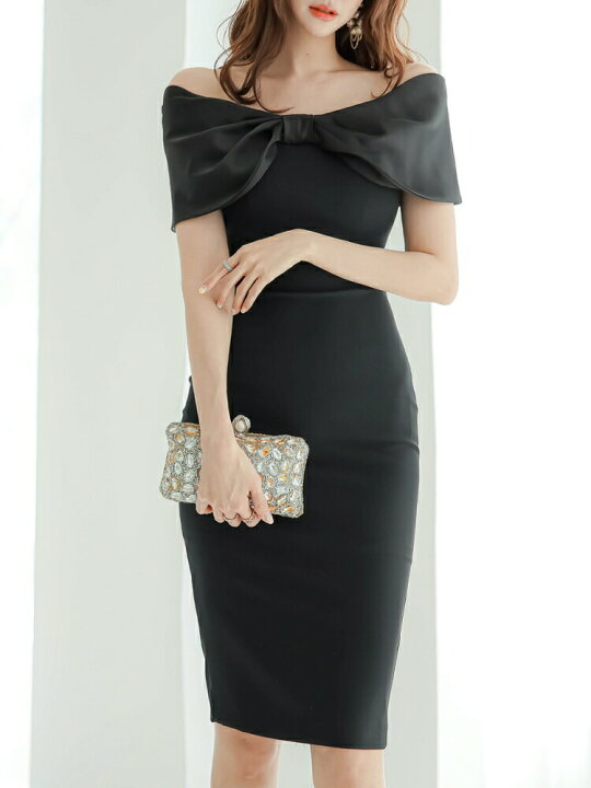 楽天市場】S/M/L 送料無料 Luxury Dress ストレッチ無地×サテンリボン  