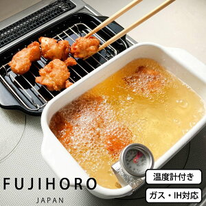 【選べるおまけ付き】富士ホーロー 角型天ぷら鍋 ホワイト(スノコ・バット・温度計付き)TP-20K.W (送料無料) 揚げ物 鍋 ホーロー 天ぷら鍋 角型 温度計付き バット付き IH対応 スクエア 琺瑯
