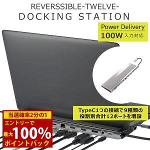 <10/24〜10/27限定★最大100%ポイントバック>ドッキングステーション リバーシブル トゥエルブ バージョンDP (送料無料) パソコン TypeC 2画面同時出力 USBポート LAN 3.5mmオーディオ出力 PowerDeliver