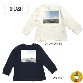 30％OFFセール/ディラッシュ DILASH /フォト転写プリント長袖Tシャツ(80cm-150cm）(ブラック・オフホワイト)