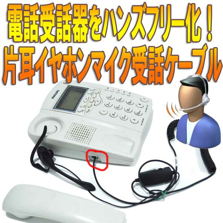 楽天市場 送料無料 いつもの電話機 でコールセンターのハンズフリー会話が出来る片耳用ヘッドセット受話器両手が空くので通話しながらパソコン業務に便利ネット通販電話 通販業務効率upビジネス家庭用固定電話交換受話器rj 11モジュラー電話回線端子 左耳装着 ケーブル