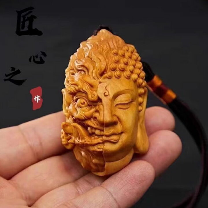 楽天市場】☆[送料無料]本場中国直輸入! 根付 木彫り 仏魔の一念 二面 