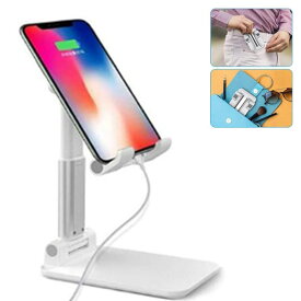[送料無料]世界で売れてる!充電しながら使える折りたたみ式スマホスタンド スマホホルダー卓上スタンド4〜13インチ対応コンパクト軽量持ち運び便利無段階角度調整可能縦置き横置き対応iPhoneAndroidiPadタブレット対応テレワーク在宅勤務旅行出張おしゃれシンプルデザイン