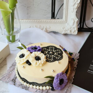 ハロウィン アネモネ センイルケーキ 5号 バタークリームケーキ チーズケーキ 黒 紫 おしゃれ 可愛いケーキ 誕生日ケーキ 大人 花 スイーツ ケーキ バタークリーム バースデーケーキ お取り