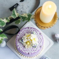 4号 センイルケーキ ユリ 繊細レース チーズケーキ 紫 おしゃれ 可愛いケーキ 誕生日ケーキ 大人 花 スイ…