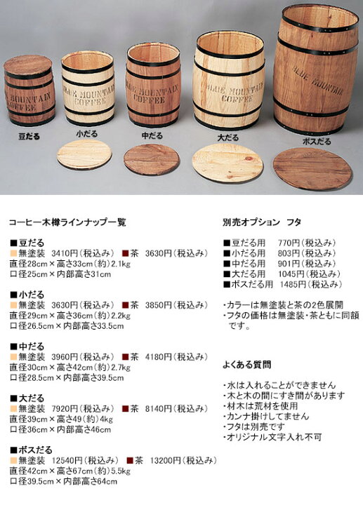 楽天市場】コーヒー木樽 （豆だる） 無色 （※フタ別売） アメリカン 