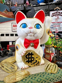 アメリカ版招き猫　ダラーキャット　日本の招き猫職人さんによる常滑焼の招き猫　日本製　国産　縁起物　幸運　金運アップ　商売繁盛　千客万来　※ミニ畳と小判は別売です