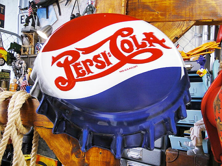 楽天市場】ペプシ エンボス ティンサイン ボトルキャップ ダイカット 