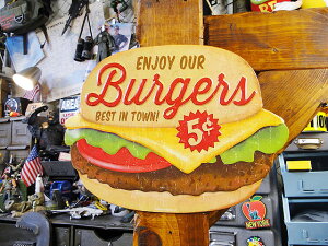 ハンバーガーのエンボス・ティンサイン ■ 楽天1位 本場のアメリカから直輸入! アメリカ雑貨 アメリカン雑貨 インテリア雑貨 ブリキ看板 アメ雑貨 スティールサイン 標識看板 メタルサイン 壁掛け インテリア ティンサイン レトロ ポスター