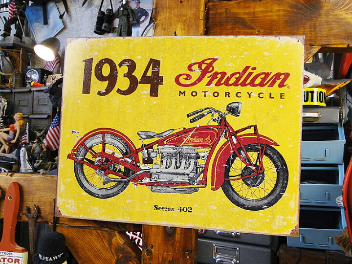 楽天市場】インディアンモーターサイクル ブリキ看板 1934年 