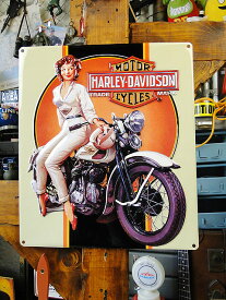 ハーレーダビッドソン　エンボス　ティンサイン　（ドリーミングベイブ）　看板　アメリカン雑貨　アメリカ雑貨　グッズ HARLEY　DAVIDSON　おしゃれ　かっこいい　バイク　バイカー　ブランド　ガレージ