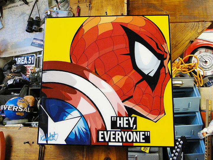 楽天市場 スパイダーマンのポップアートフレーム Hey Everyone アメリカ雑貨 アメリカン雑貨 インテリア グッズ 壁掛け 壁飾り レトロ ポスター おしゃれ かっこいい男の部屋 人気 インテリア 壁面装飾 装飾 男前 ウォールデコレーション アメリカ雑貨通販