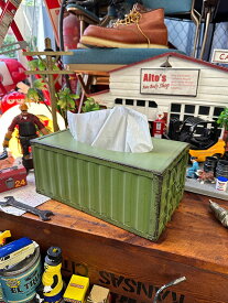 海上コンテナ　ティッシュケース　（グリーン）　アメリカン雑貨　アメリカ雑貨　グッズ