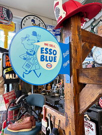 エッソ　ブルー　サイド看板　両面プリント　フランジメタルサイン　エッソの灯油ブランド