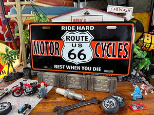 ルート66 ライセンスプレート (バーティカルストライプ) アメリカン雑貨 アメリカ雑貨 グッズ おしゃれ かっこいい ガレージ雑貨 ガレージング雑貨 ショップインテリア 看