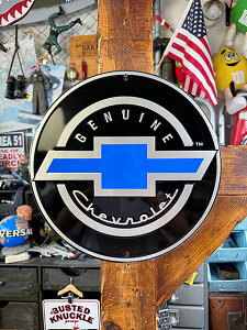 シボレー ジェニュインシボレー ボウタイロゴ ラウンド型 ブリキ看板 アメリカン雑貨 アメリカ雑貨 グッズ おしゃれ かっこいい ガレージ雑貨 ガレージング雑貨