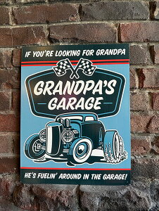 おじいちゃんのガレージ ブリキ看板 (ホットロッドカー) アメリカン雑貨 アメリカ雑貨 グッズ おしゃれ かっこいい ガレージ雑貨 ガレージング雑貨 ショップインテリア