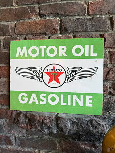 テキサコ モーターオイル & ガソリン ヴィンテージ ブリキ看板 (ウイングロゴ) アメリカン雑貨 アメリカ雑貨 グッズ おしゃれ かっこいい ガレージ雑貨 ガレージング雑