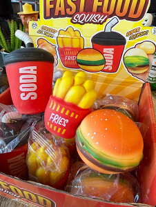 ファーストフード スクイーズ (3点セット/ハンバーガー&フライドポテト&ソーダ) ストレスボール アメリカン雑貨 アメリカ雑貨 ジョークグッズ ジョーク雑貨 おもしろ プ