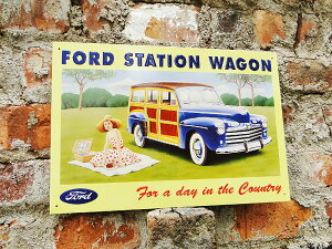 フォード ステーションワゴン ウッディ ブリキ看板 アメリカン雑貨 アメリカ雑貨 グッズ