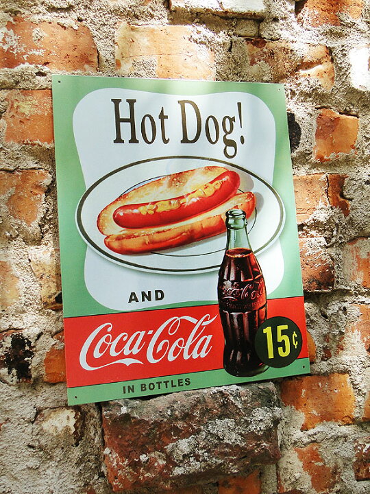 楽天市場 コカ コーラブランド ブリキ看板 ホットドッグ15セント アメリカ雑貨 アメリカン雑貨 壁掛け 壁飾り インテリア雑貨 おしゃれ 人気 壁面装飾 レトロ ポスター ディスプレイ ウォールデコレーション ブリキ看板 サインプレート コカコーラグッズ Coca Cola
