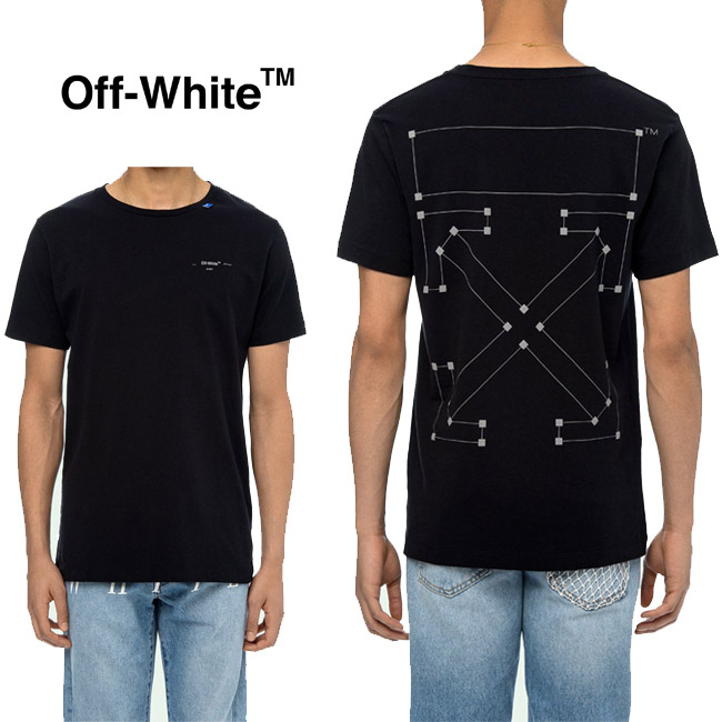 OFF-WHITE オフホワイト Tシャツ メンズ 半袖  【半期に一度の 決算SALE】OFF-WHITE Tシャツ オフホワイト メンズ 半袖 BACKBONE S/S SLIM TEE（BLACK / SILVER)【OMAA027E19185001】