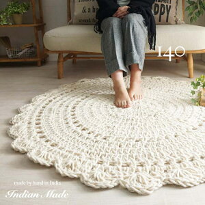 ラグ 円形 丸 ウール100% 140cm ラグマット おしゃれ 直径 玄関マット カーペット 北欧 オールシーズン シャギーラグ 厚手 冬 ホットカーペット対応 床暖房対応 冬用 レトロ アンティーク 小さ